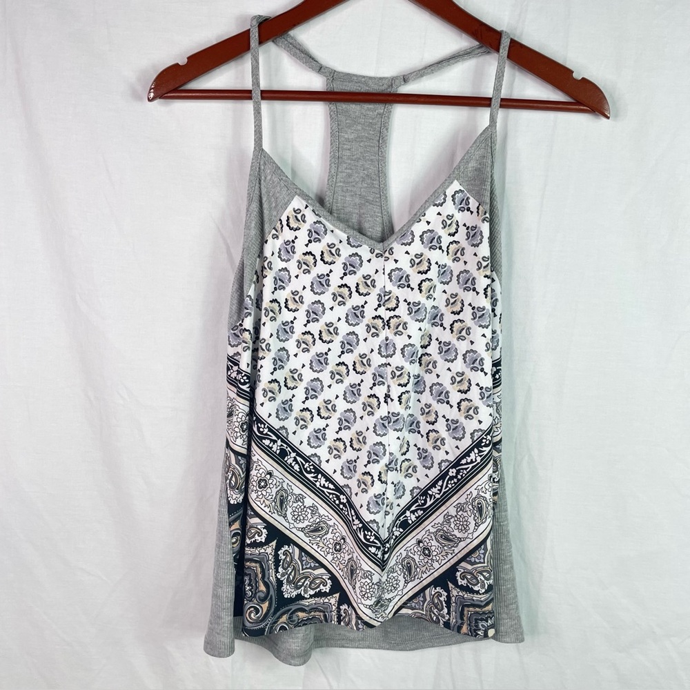 NWT LINEA DONATELLA Women's Racerback Tank Top Size M Ivory Black Paisley Cami